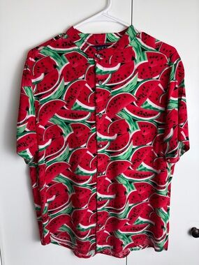 Black Label Red and Green Watermelon-Print Short Sleeve Button-Down Shirt